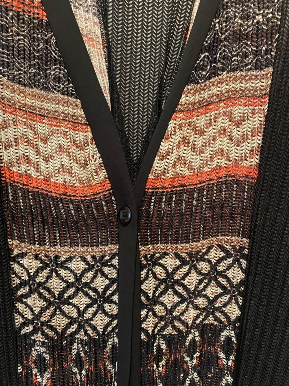 Catherines Black Multi-Pattern Open-Front Cardigan